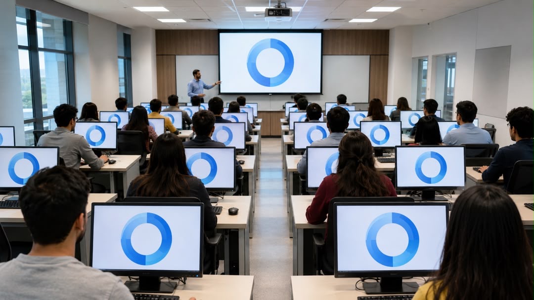 Students developing technology projects in a coding classroom
