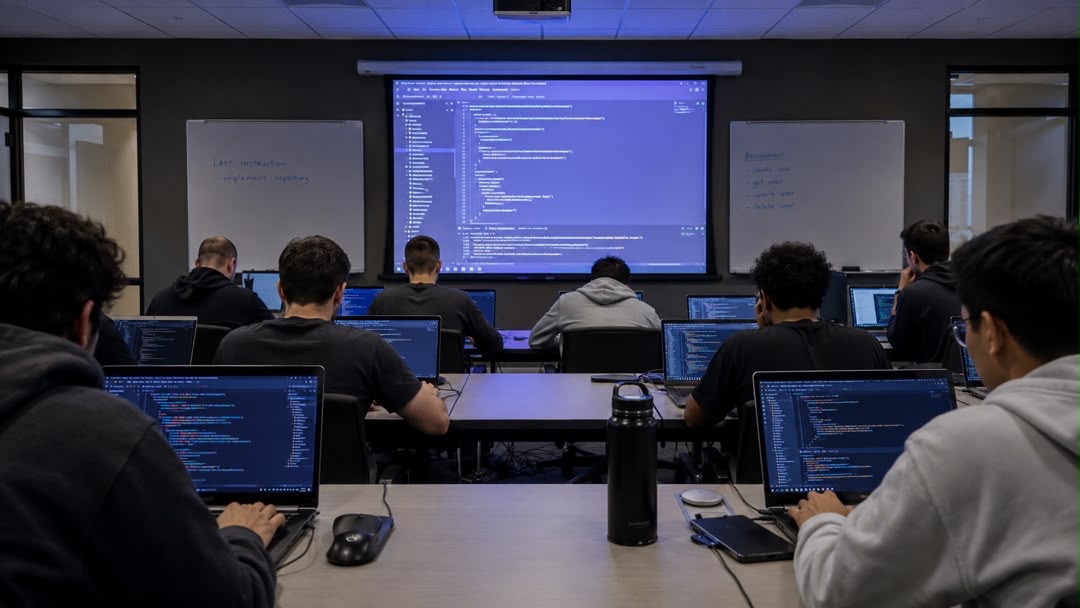 Students attending a modern computer training programme